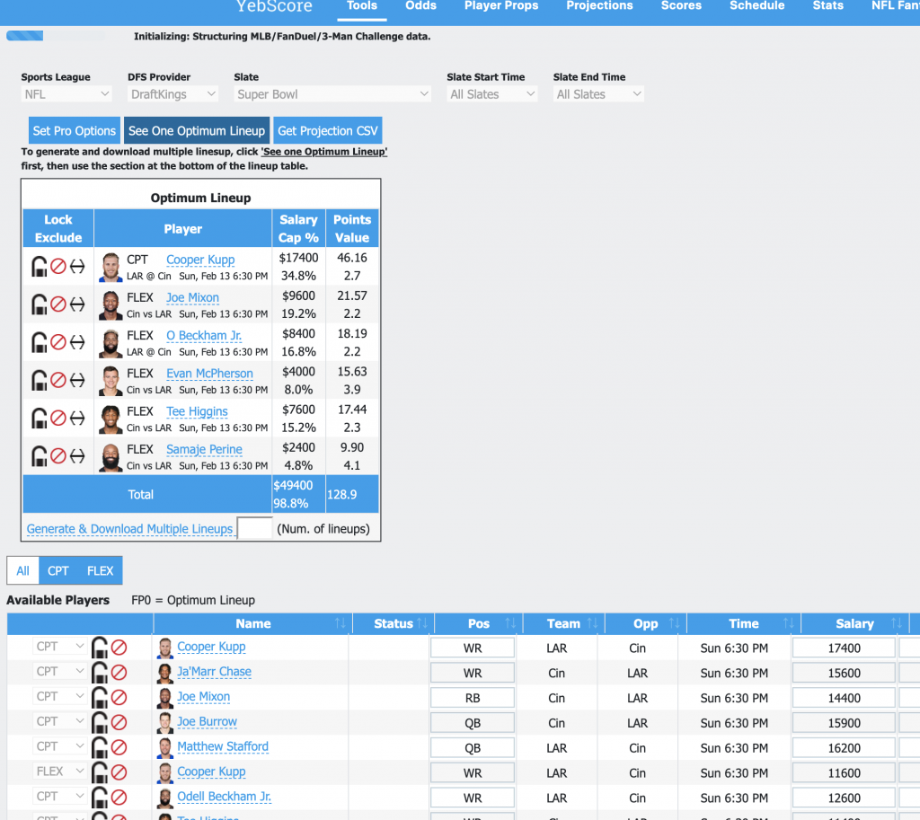 Free And Best DFS Lineup Optimizer - Yebscore.com