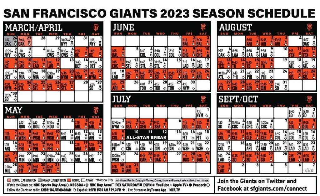 San Francisco Giants Printable Regular Season Schedule – 2023 ...