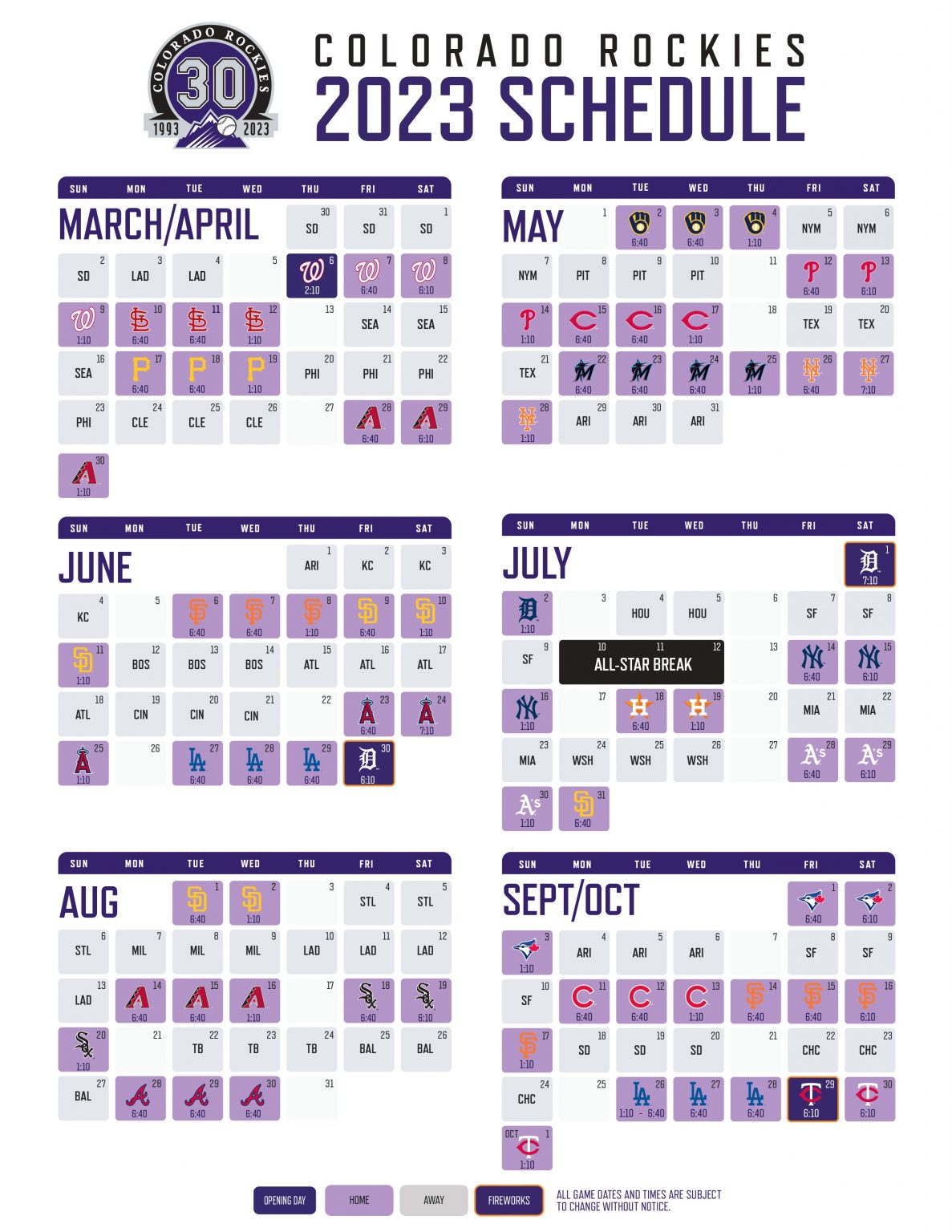 Colorado Rockies 2023 Schedule Printable - Printable World Holiday