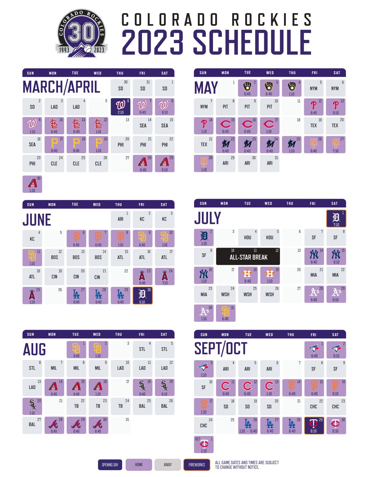 Colorado Rockies Printable Regular Season Schedule 2023 Yebscore