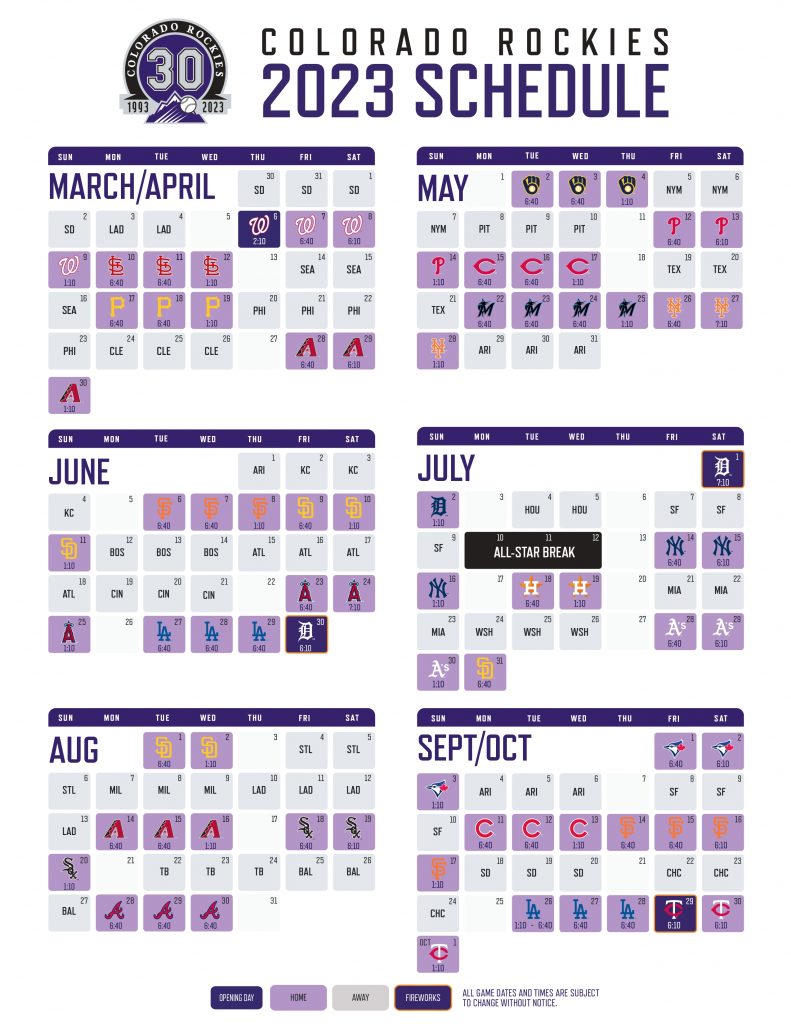 Colorado Rockies Printable Regular Season Schedule 2023