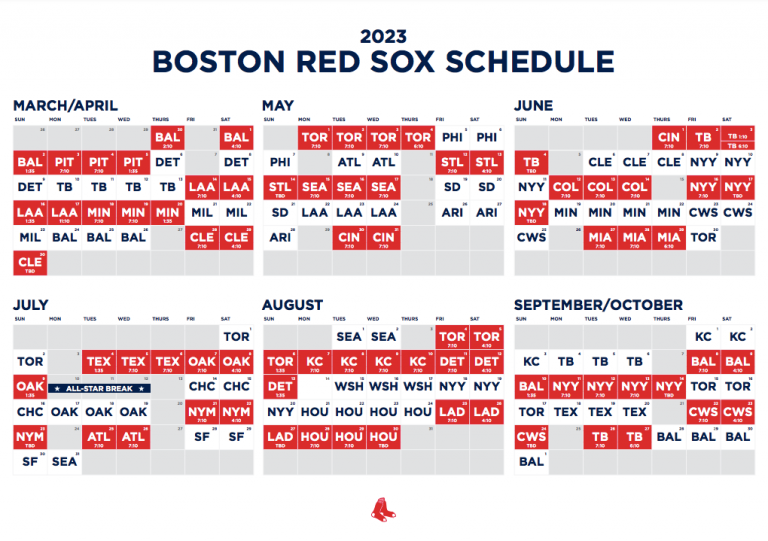 Boston Red Sox Printable Regular Season Schedule 2023 Yebscore