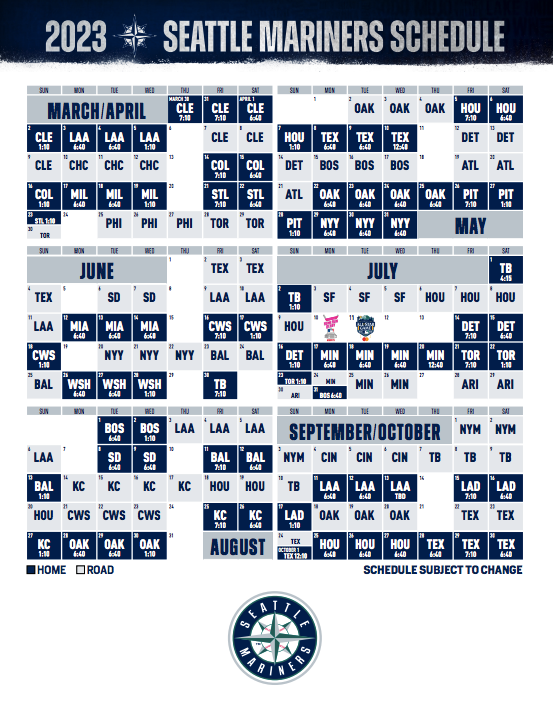 Seattle Mariners Printable Regular Season Schedule 2023 Yebscore