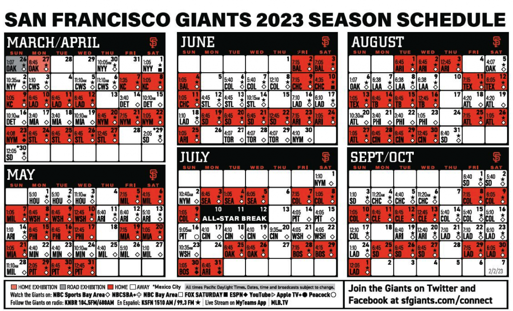 San Francisco Giants Printable Regular Season Schedule 2023