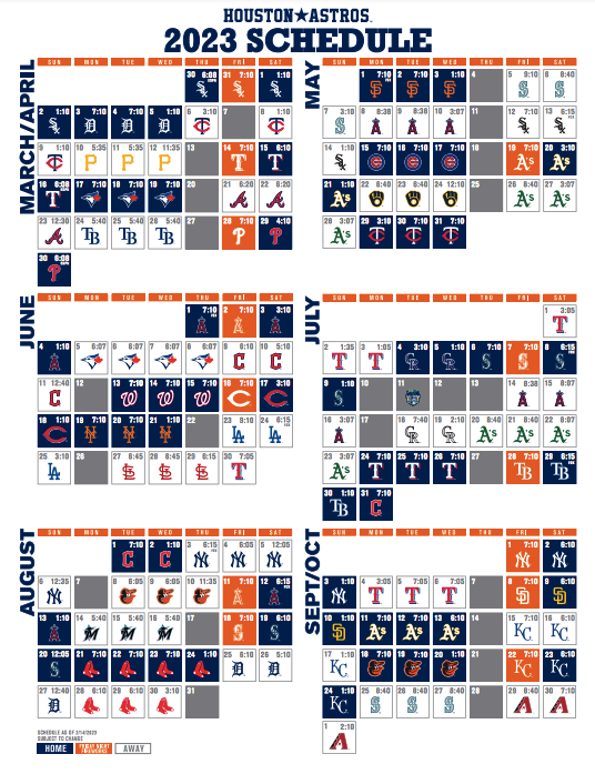 Houston Astros Printable Regular Season Schedule 2023