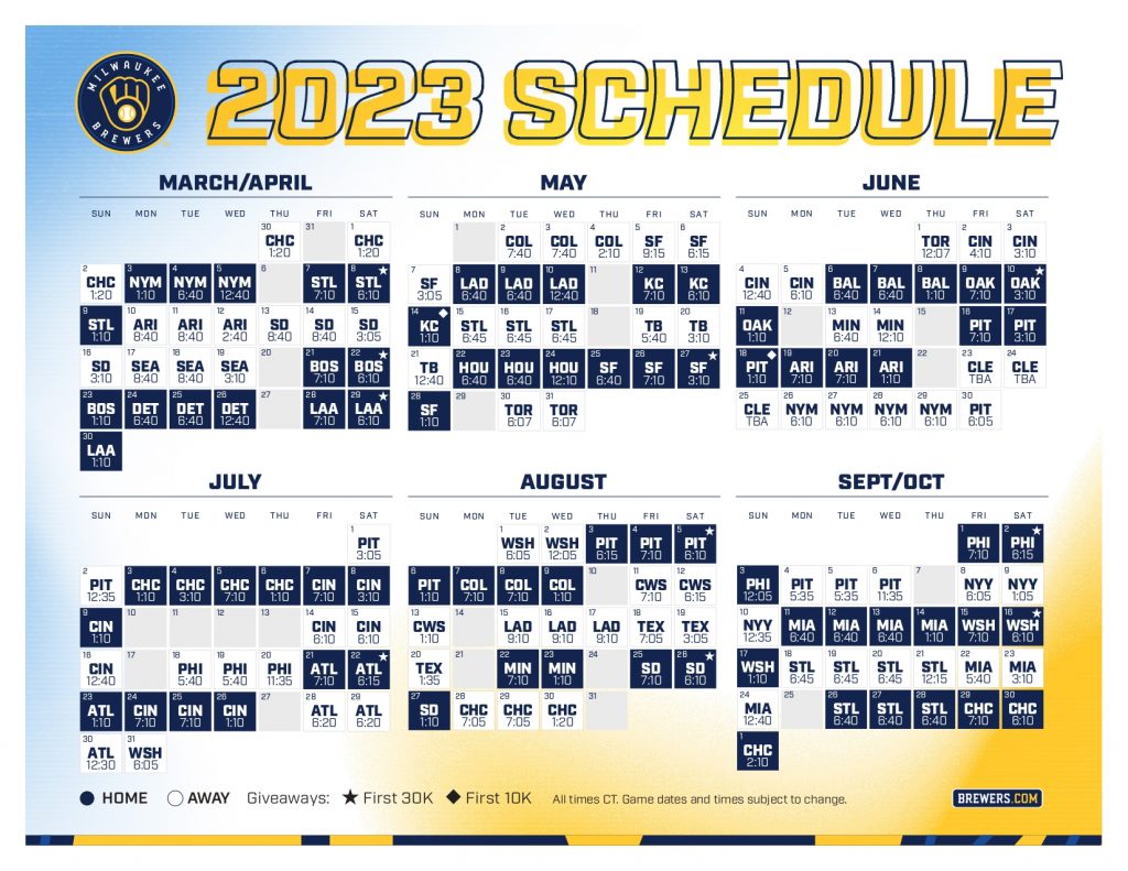 Milwaukee Brewers Printable Regular Season Schedule – 2023 - yebscore.com