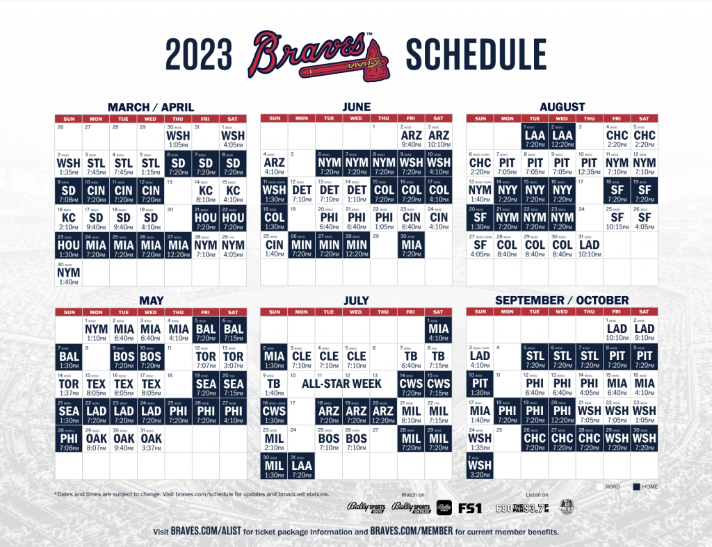 Atlanta Braves Printable Regular Season Schedule – 2023 - yebscore.com