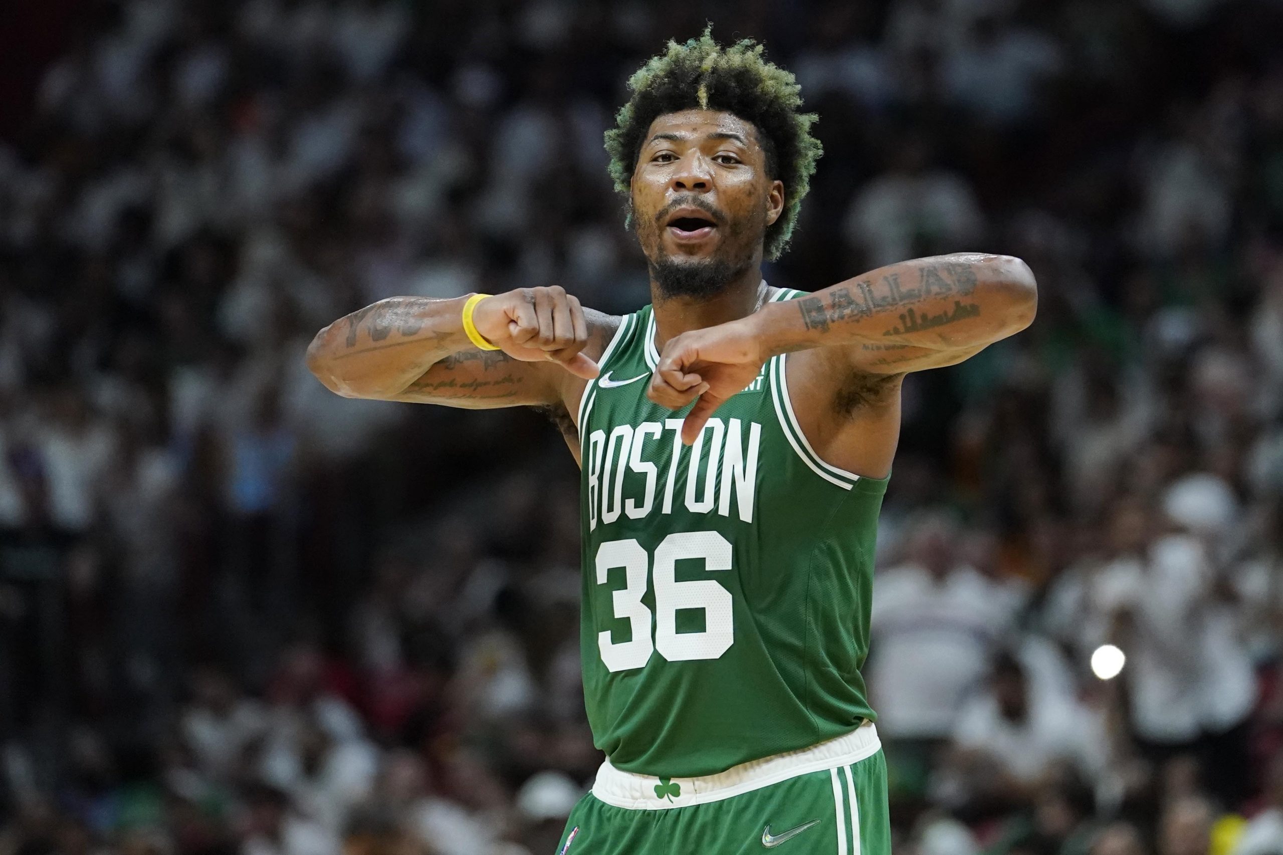 2. Marcus Smart Debuts Blue Hair at Celtics Practice - wide 2